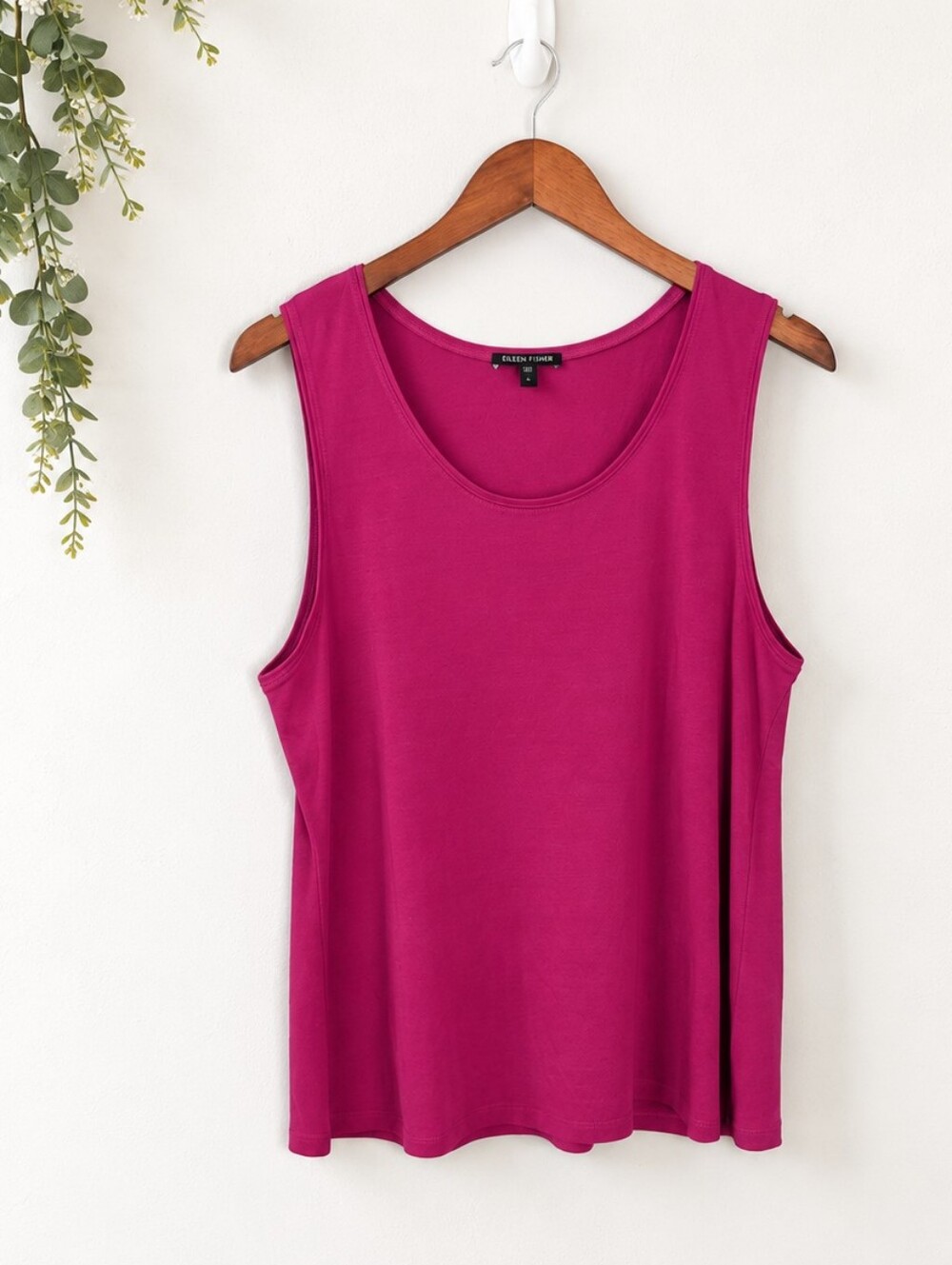 Eileen Fisher Silk Jersey Stretch Tank Top Sleeveless Magenta Pink L Large